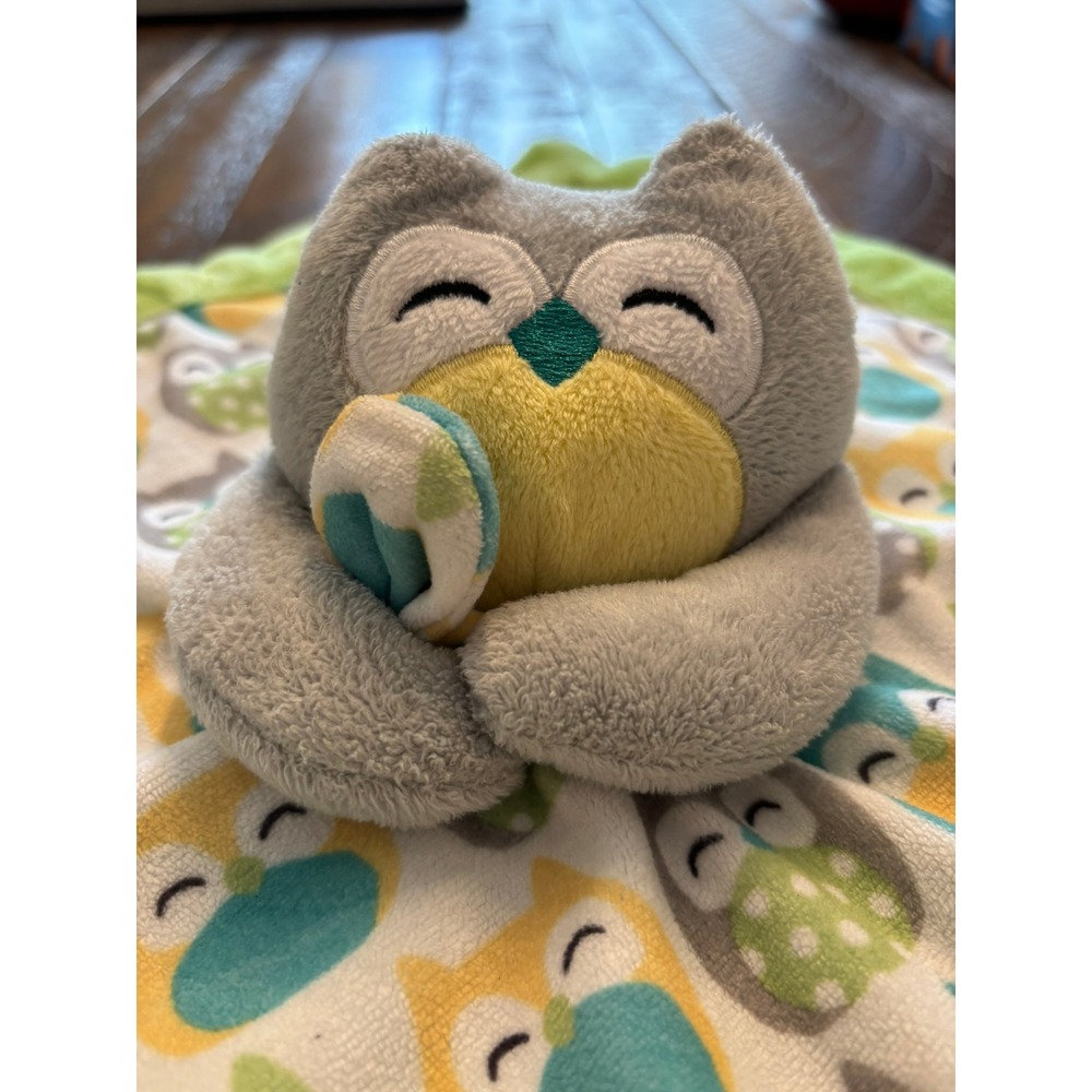 Carter's Owl Security Blanket Kids OS Lime Green Grey Plush Lovey 2016 19991